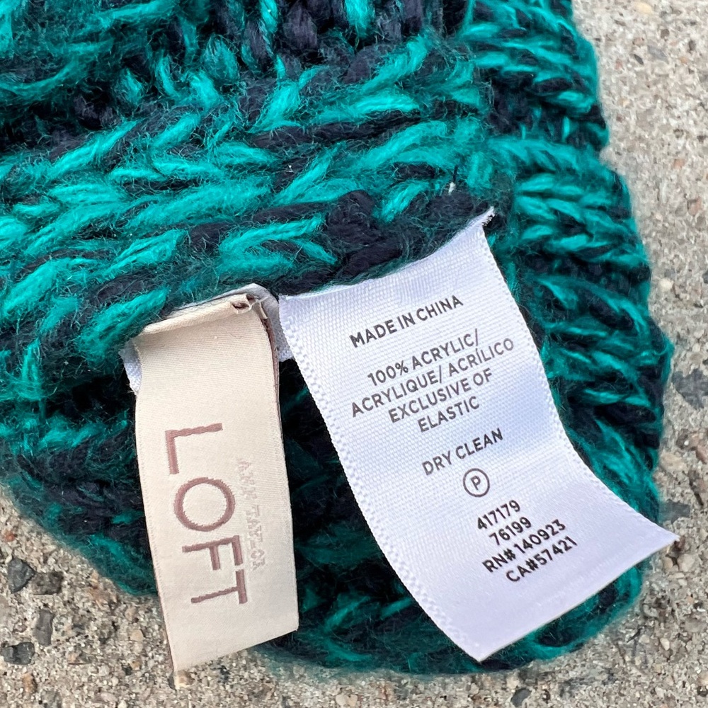 Ann Taylor LOFT Teal & Black Knit Beanie Hat OS - Picture 3 of 3
